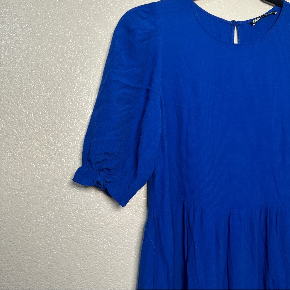Zara Blue Tiered Dress Sz XS Pockets - Picture 5 of 11